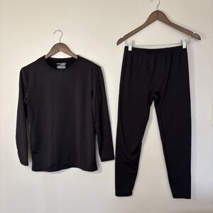 THERMAJOHN Base Layer SET Mens Size S Black Shirt and Pants Fleece Lined Small